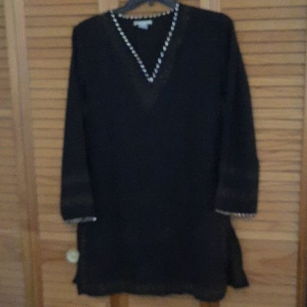 Pineapple Cove Vneckline Sheer Black Silver and Brown Print Cover Up Size Large